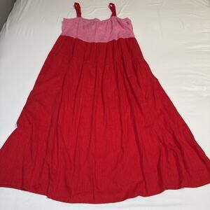 Petal + Pup Womens L Linen Blend Tie Back Sleeveless A Line Sun Dress Red Pink